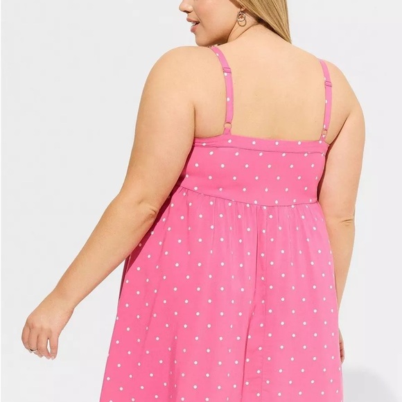 Torrid Pink and White Polka Dot Midi Dress - Picture 2 of 9